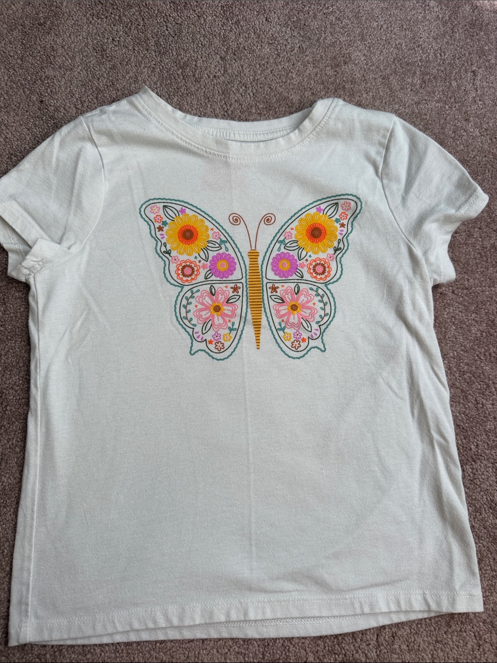 Girls Cat & Jack White Tee with Colorful Floral Butterfly